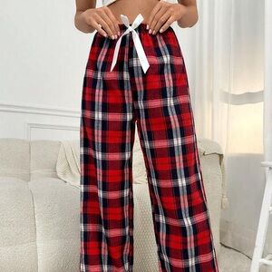 SHEIN Plaid Sleep Pants With Bow
